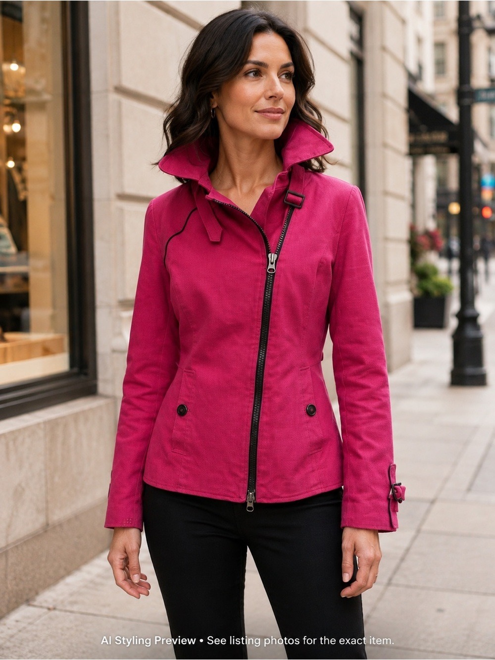 Soia & Kyo Fuchsia Pink Cotton Moto Jacket Women’s M Biker